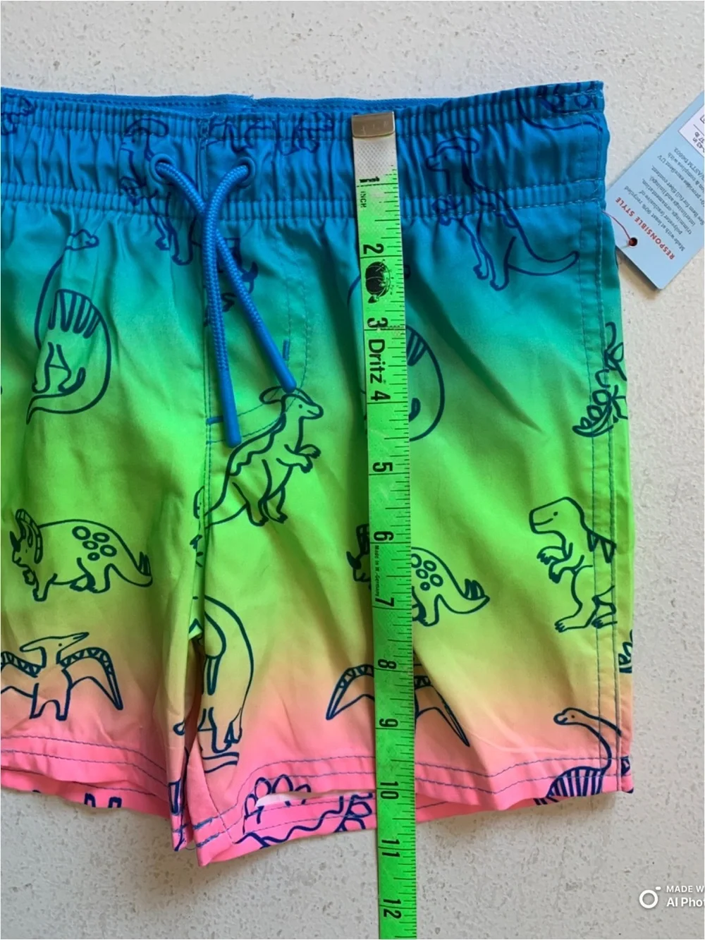 Cat & Jack Dinosaur Print Swim Trunks Swimsuit Boys Size 4T NWT Blue Green Pink